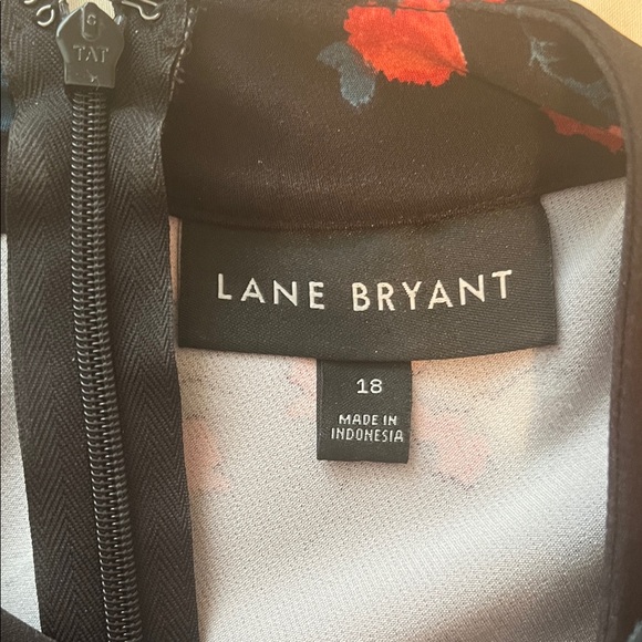 Lane Bryant Peplum Floral Black with Pinkish Red Accents Top V Neck | Size 18 - Picture 10 of 13